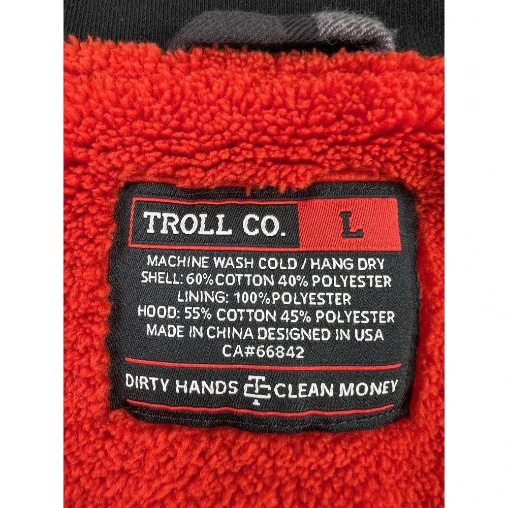 Troll Co Jacket Mens Large Gray Plaid Hooded Sherpa Lined Flannel Workwear